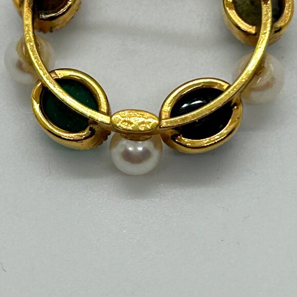 Vtg Wells Brooch Egyptian Revival Scarab Stone14k Gold-Filled Faux Pearl Wreath - Picture 7 of 14